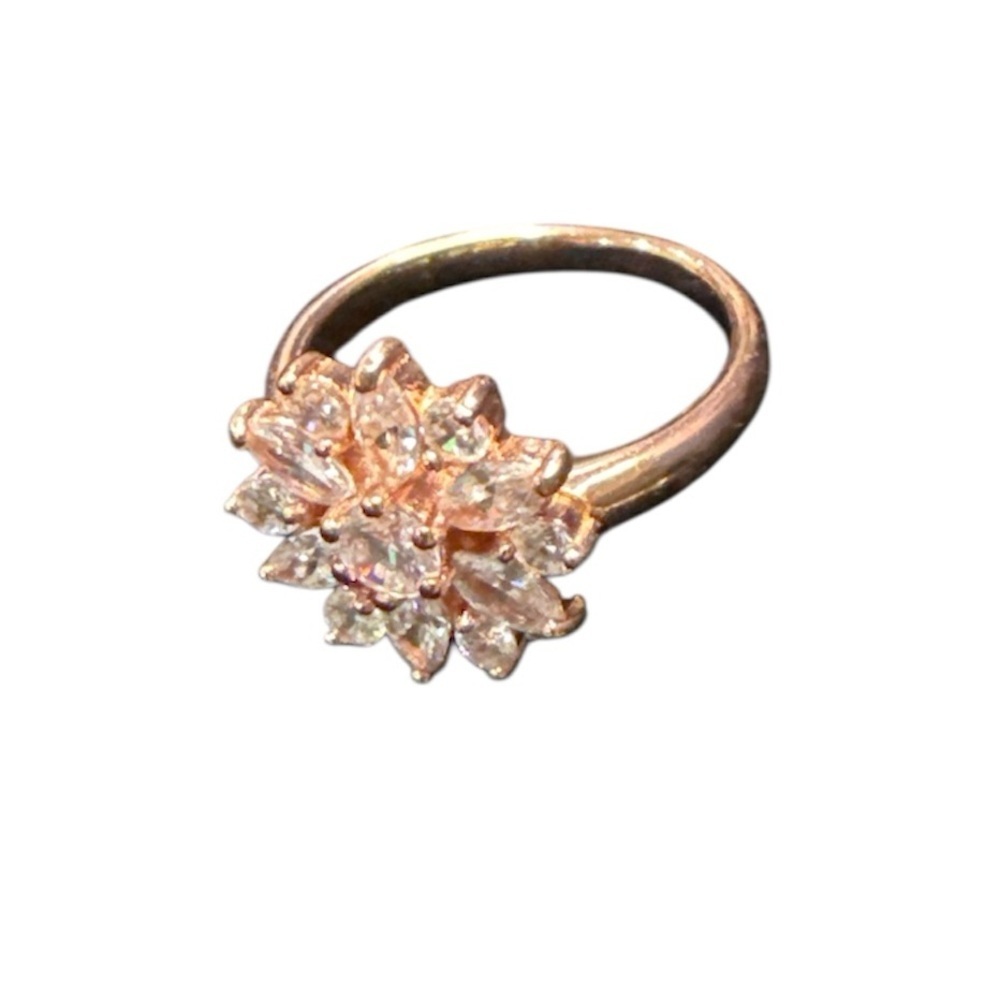 Vintage Floral Cluster Ring with Clear Stones size 7